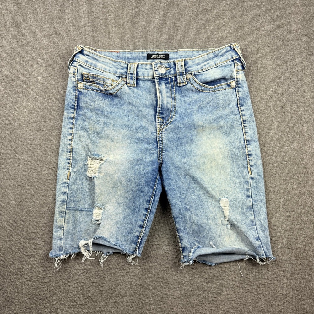True‎ Religion Jennie Curvy Mid Rise 27 Cut Off Denim Shorts Light Distressed